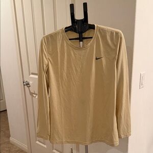 Nike Beige Long Sleeve Crew Top with Swoosh